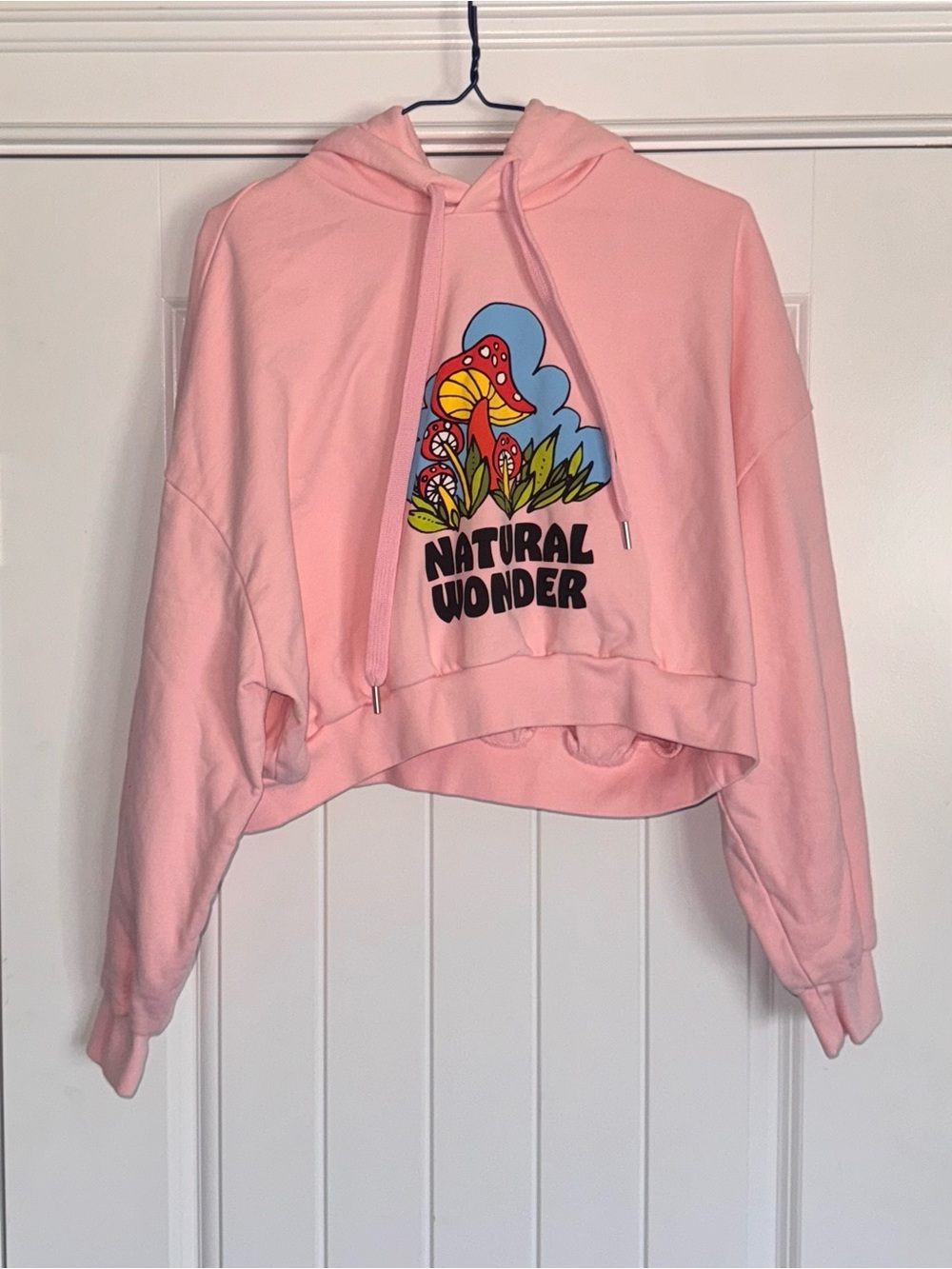 Levi's 100% Cotton Pink Cropped Hoodie Sweater with Colorful Mushroom Graphic